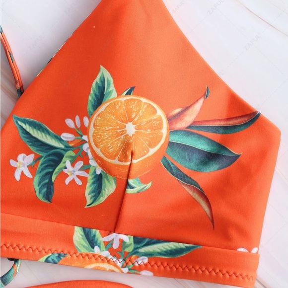 Zaful Orange Blossom Print Bikini Set - Picture 3 of 12